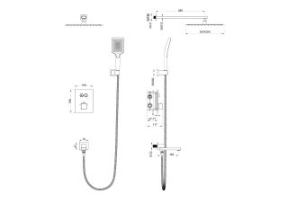 Душевой комплект Wonzon & Woghand WW-88929003-MB с термостатом чёрный матовый